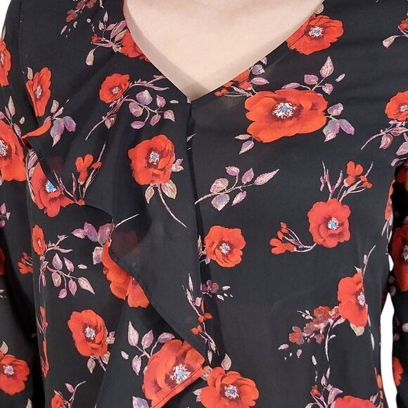 Lipslide Black Floral Neck Choker Long Sleeve Top - Picture 4 of 7